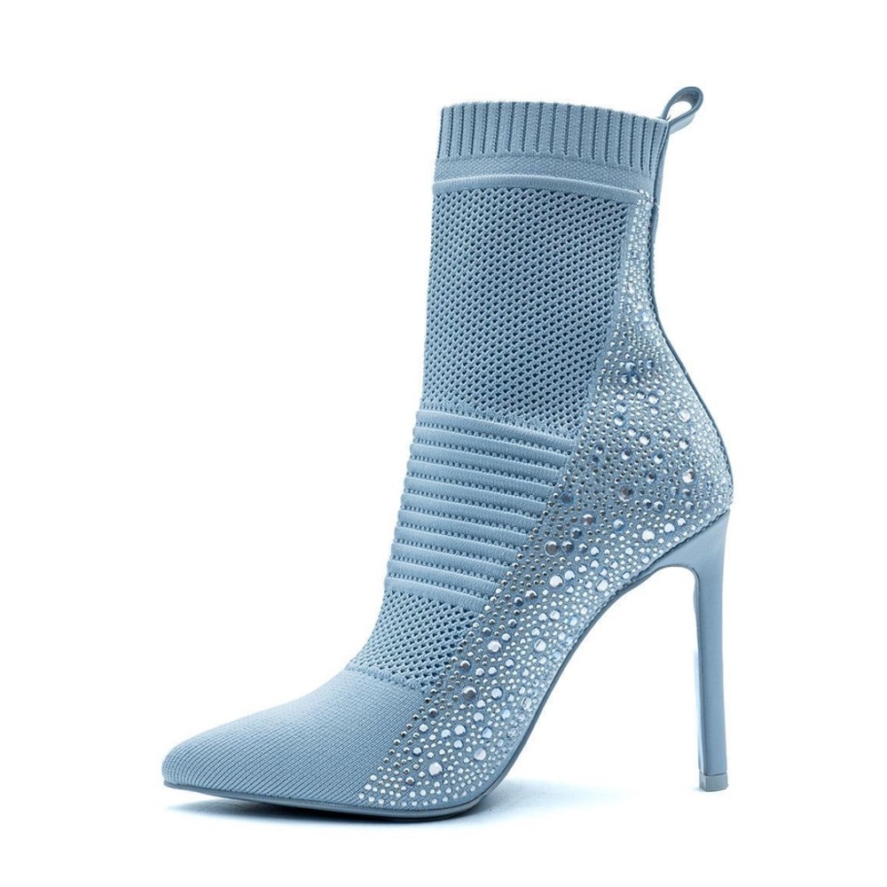 Steve Madden Blue Embellished Sock Boot Heels Size 6.5